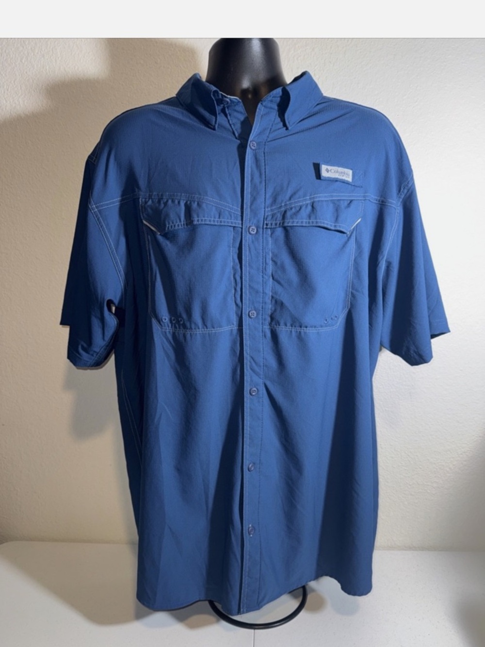 Columbia PFG Bahama Men’s Fishing Shirt Size XL Blue Short Sleeve UPF 50